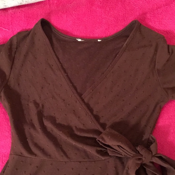 Elegant Brown Wrap Mini Dress - Picture 5 of 10